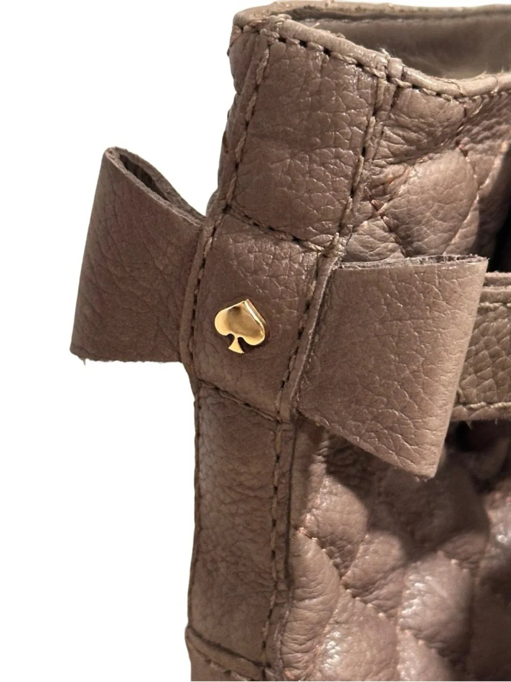 Kate Spade Samara Quilted Leather Moto Boots Taupe Brown Mousse Size 7M